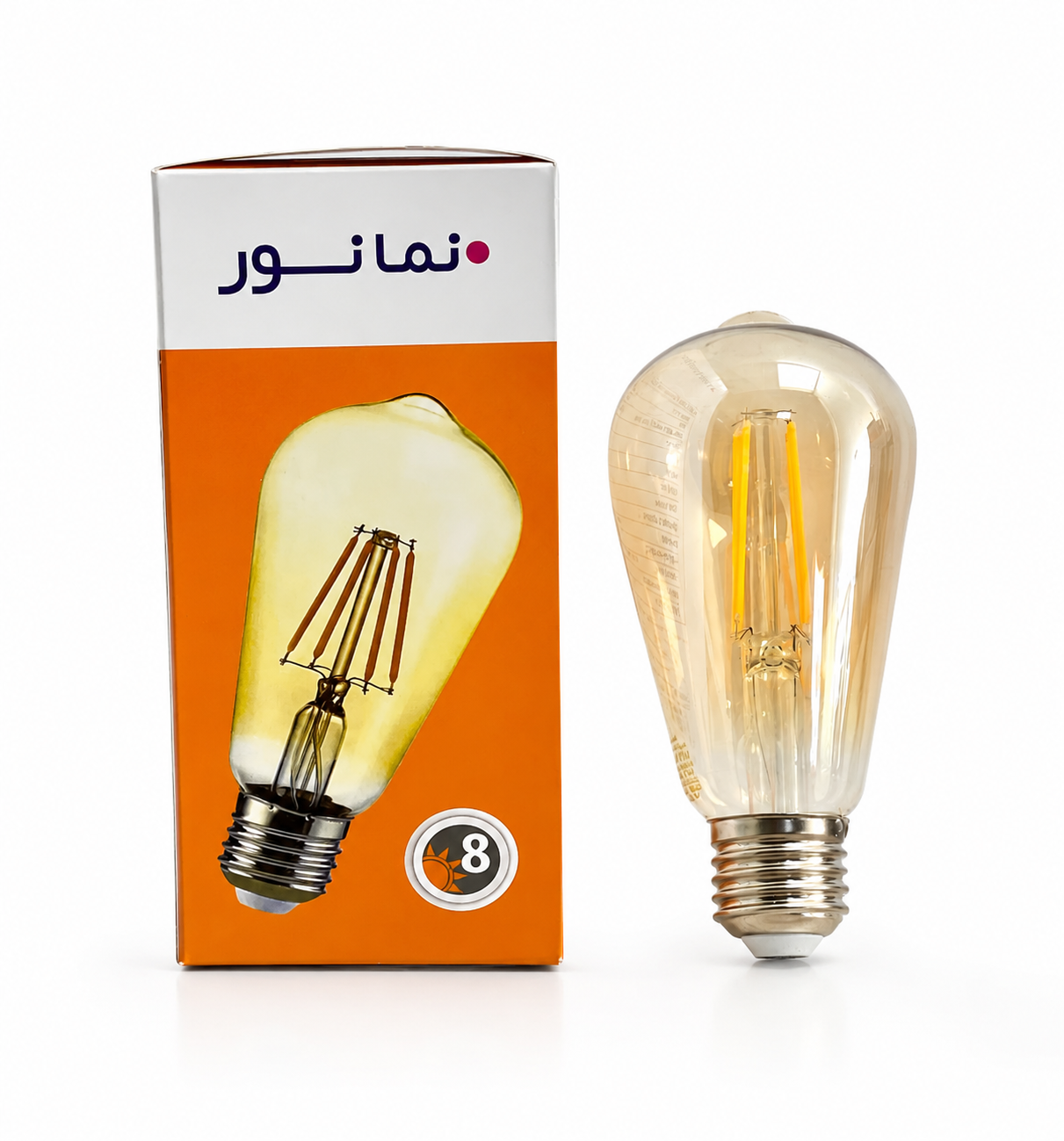 لامپ فیلامنتی ST64 نمانور 8 وات شیشه شامپاینی پایه E27 | نور گرم، کم‌مصرف و دکوراتیو