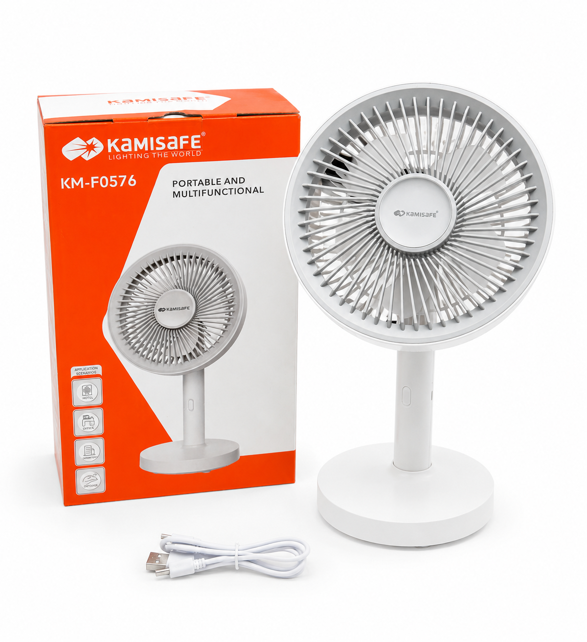 پنکه رومیزی شارژی KAMISAFE مدل KM-F0576 | پنکه قابل حمل با ۳ حالت پرتاب باد